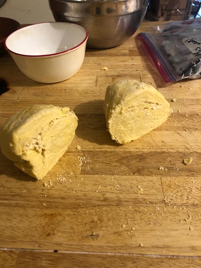 The pie dough. You can see the layers of butter, that's what makes it flaky