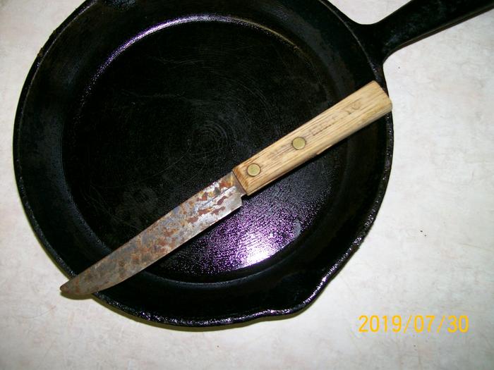 Iron knife, and skillet.