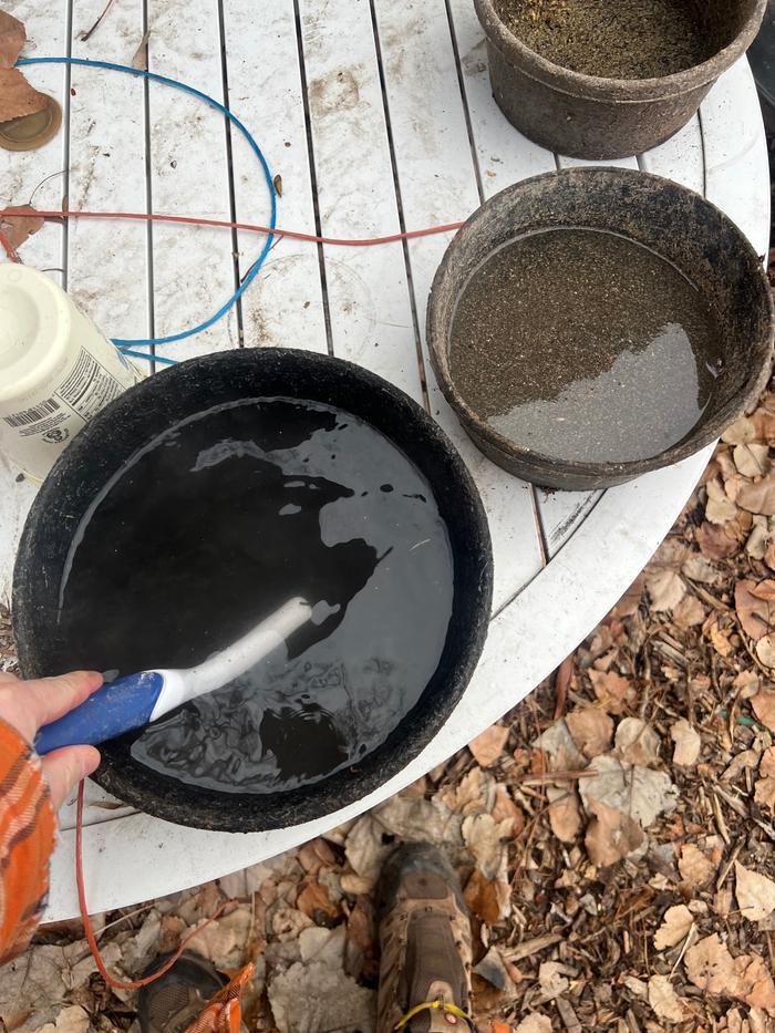 Scrubbing waterer with hot water and brush