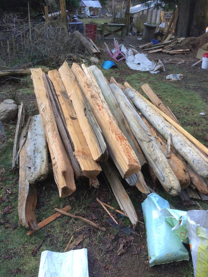 Cedar posts salavaged from the beach.