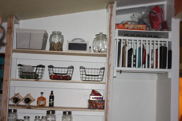 Pantry and above fridge storage.