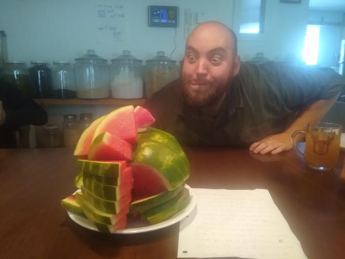 Good Food Store watermelon for taco tuesday... someone was excited!