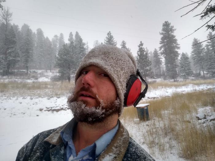 Josiah's beard got a little icy driving the tractor back to base camp