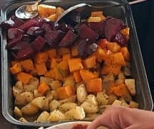 Roasted root veggies served to allow guests to choose which ones they like