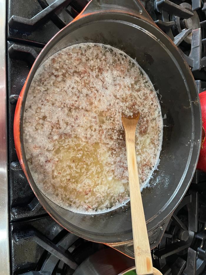 grated fat and water