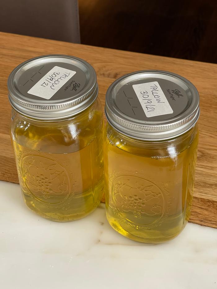 rendered tallow in glass jars