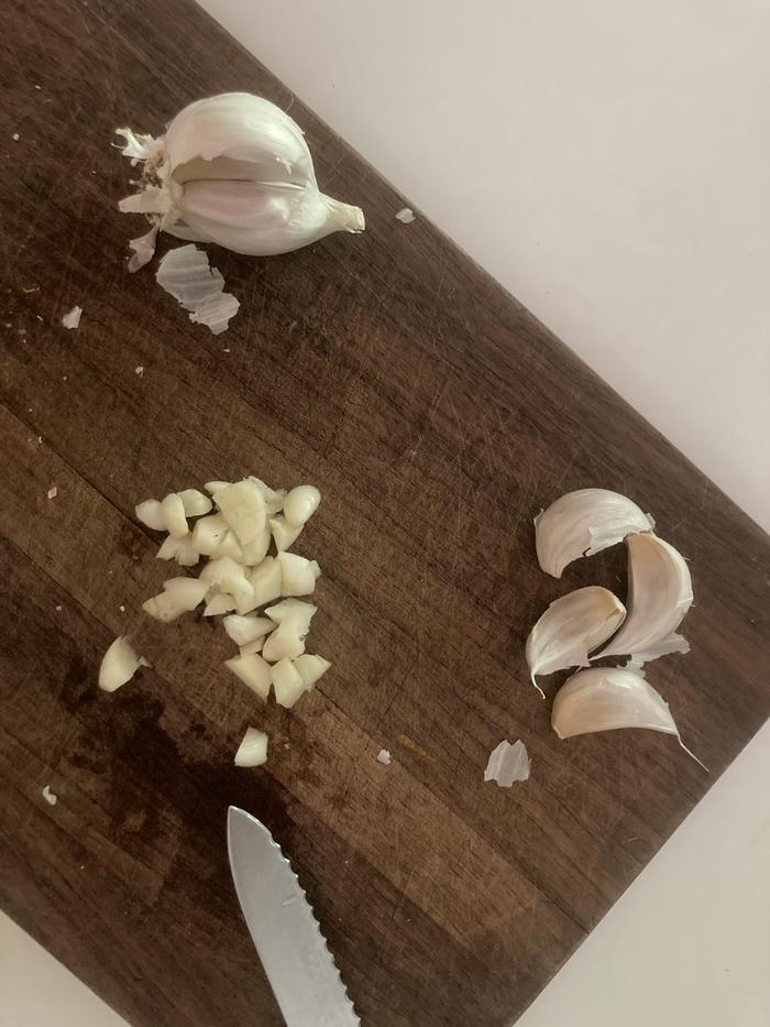 My garlic cloves in the process of being chopped! 