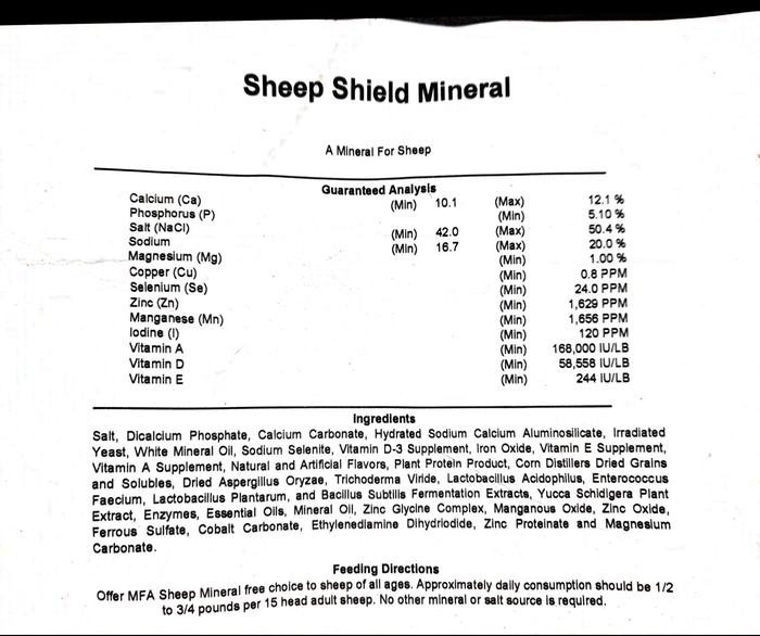 sheep mineral ingredient label