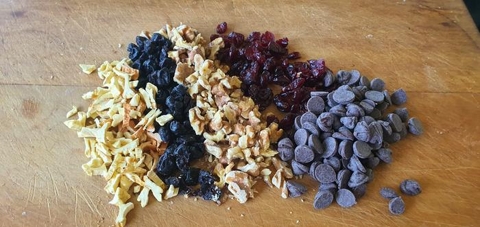 chopped fruit, walnuts and choc chips