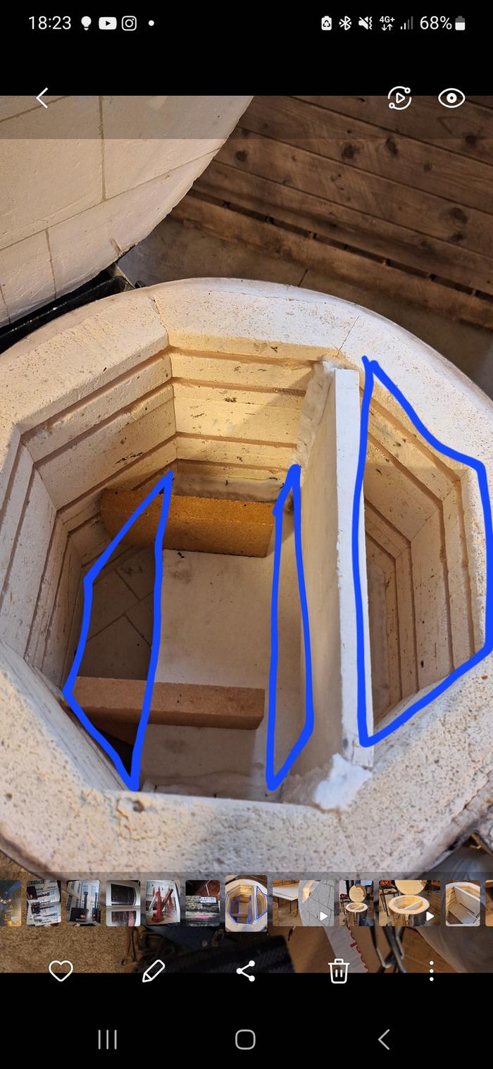 gas movement spaces in a rocket fired pottery kiln