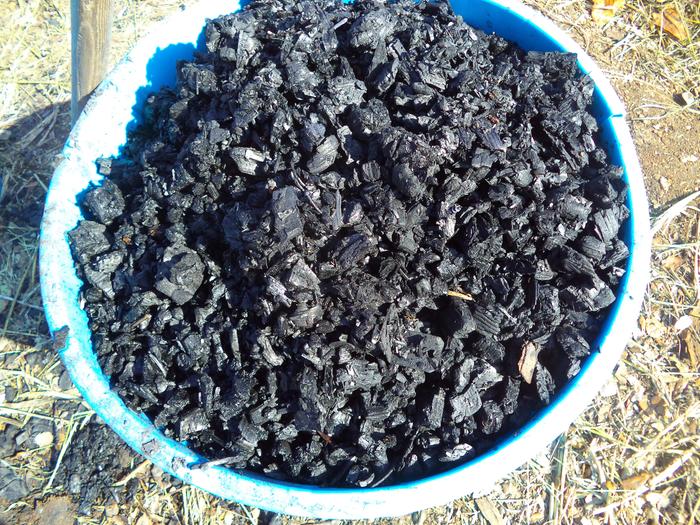 finished biochar soaked with smelly water