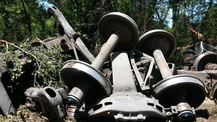 Storing pieces beyond the property line. They said their railroad is more important than damaging my land.