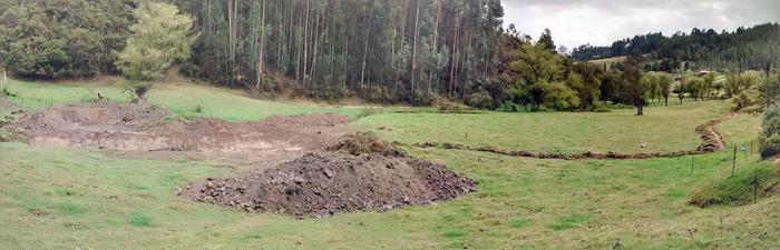 The finished pond with the swale