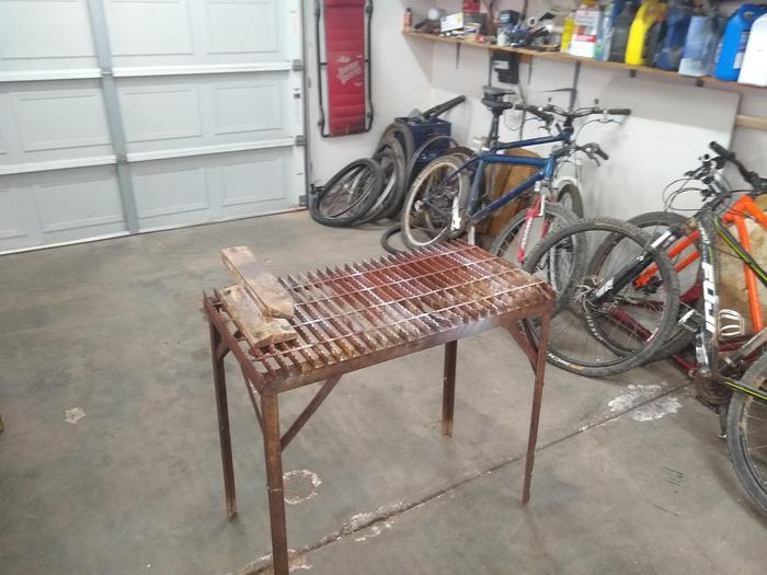 Got this cool table on Craig's list several years ago for $10. Railroad tie for a makeshift anvil.