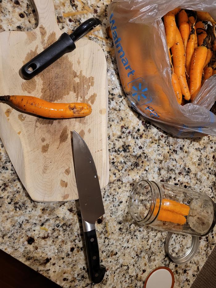 Prepping the carrots.