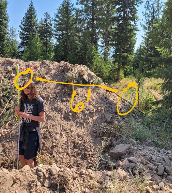 This is my 6'1" son showing the height of the huegelkulture bed that needs to be mulched.