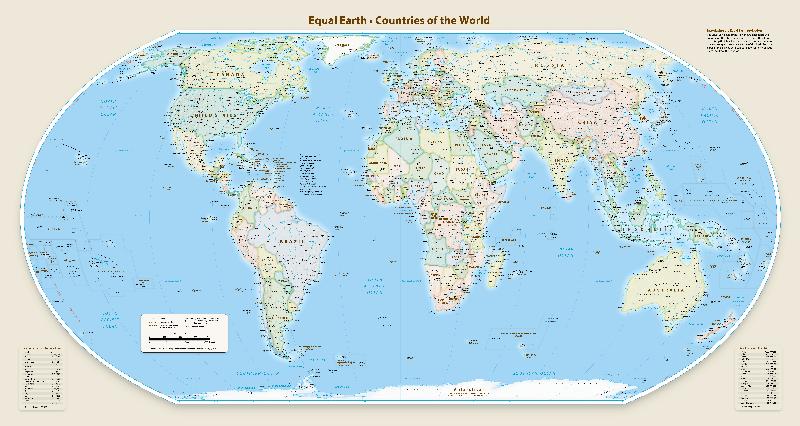world map with land masses at true relative size