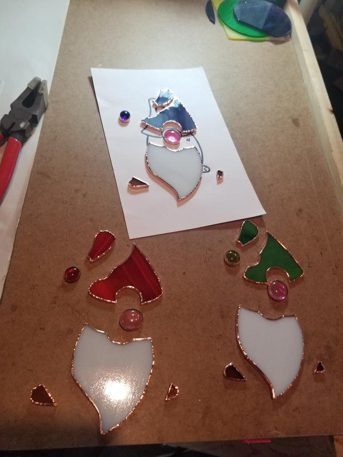gnomes wrapped in copper foil ready to be burnished then soldered