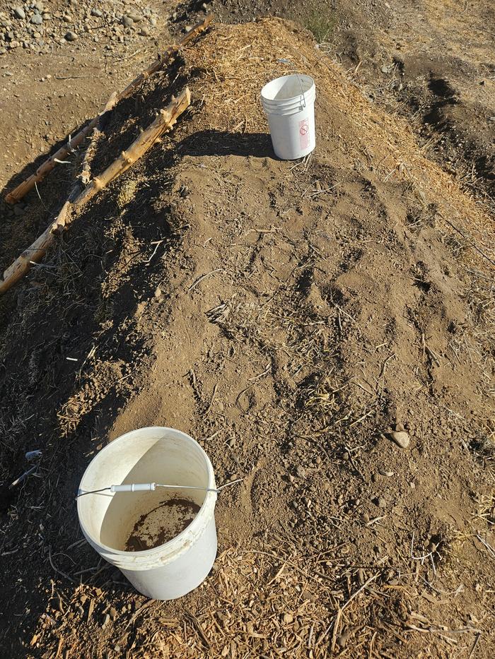 Berm from the top before seeds. Area between buckets in the improvement area. e mulch