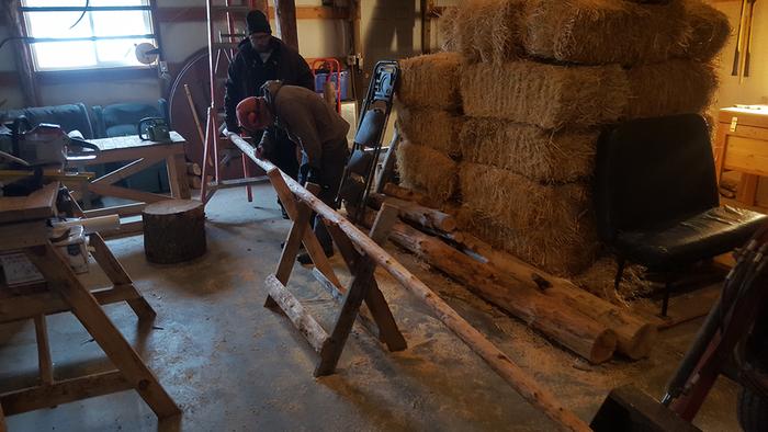 Working on stairway handrail