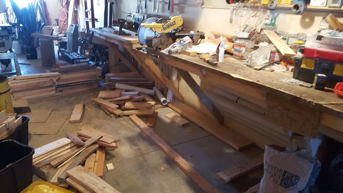 Pulled all wood scraps out to be sorted by size, length. This insures they are accessible and we can make sure to use the wood we have instead of buying more.