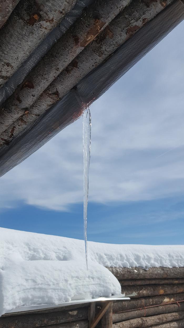 Icicle that formed on one strand of tarp blowing in the wind. The power of Nature and Time.