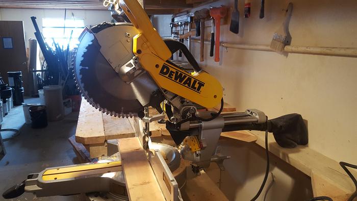 The Shop got a new Double Bevel Sliding Compound DeWalt Miter Saw. Big thanks to Paul