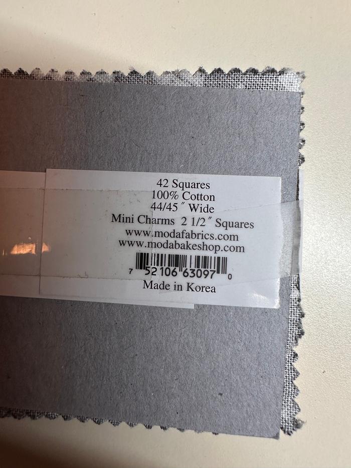 Back of packaging of fabric squares