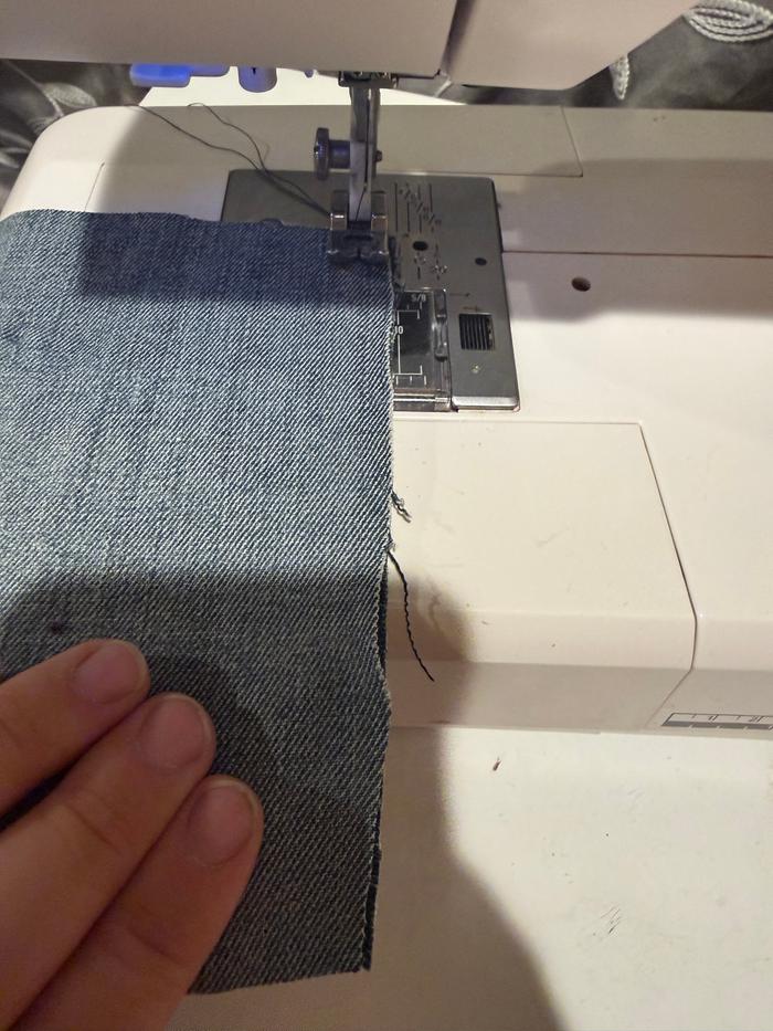 I used denim from my fabric scraps to make this pillow