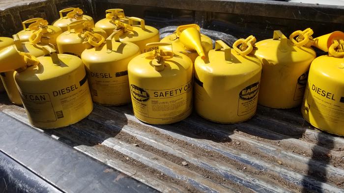 Diesel cans ready to be filled