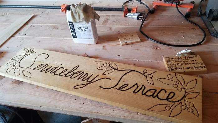 Put on the second coat of Tung oil for Nancy's beautiful signs