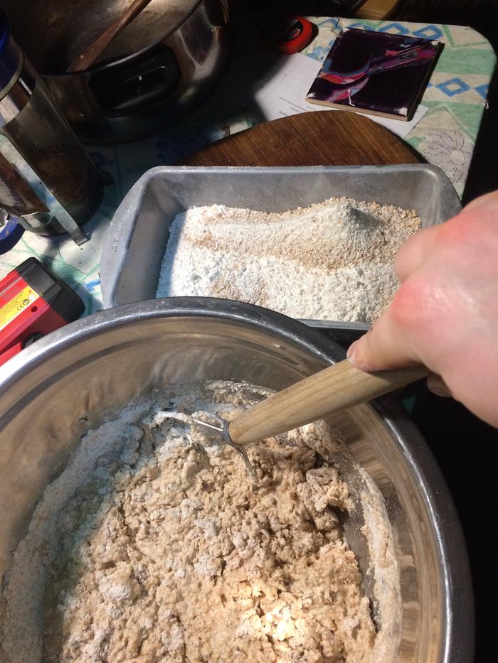 mixing in the flour