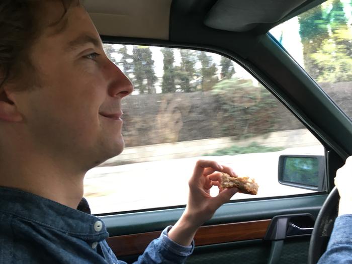 1st loaf: husband enjoying a slice