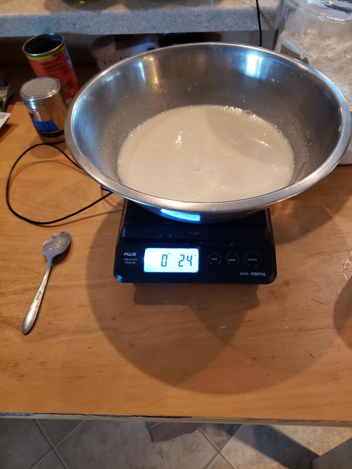 Adding water, salt, and mixing