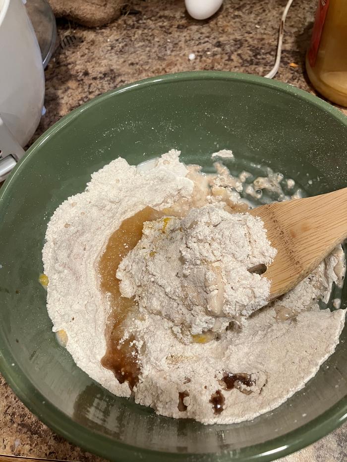 Stirring in wet ingredients 