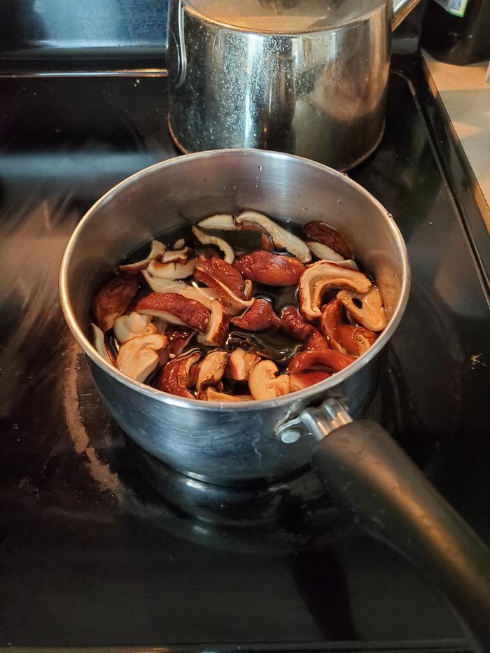 dried mushrooms and seaweed to make the dashi