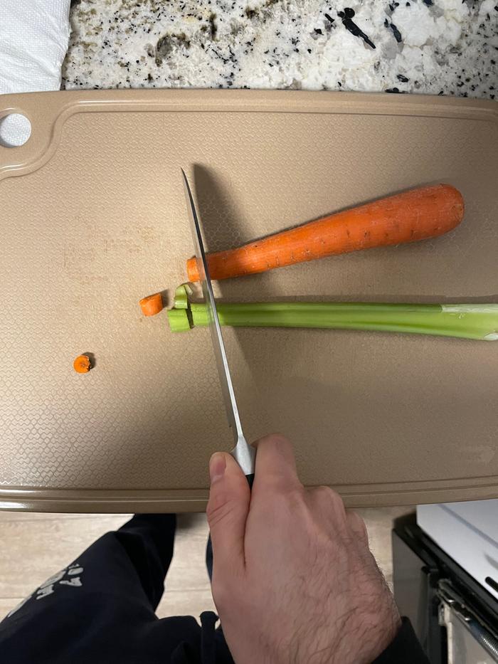 preparing veggies for soup