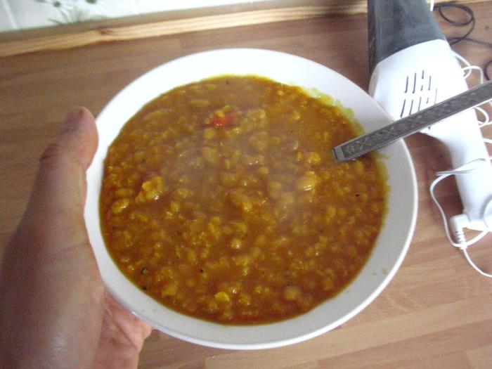 Ready to eat. I cooked the rest a bit longer to further soften the lentils.