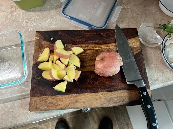 Chopping potatoes