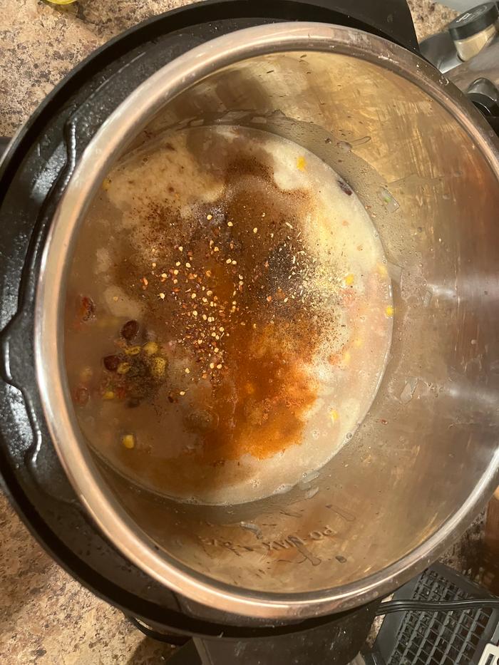 All the ingredients together (I love my homemade chicken broth! I leave some of the fat sediment and it adds a nice flavor)