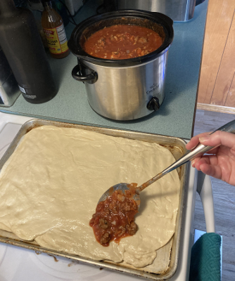 adding sauce - homemade meaty red sauce (in crock pot)