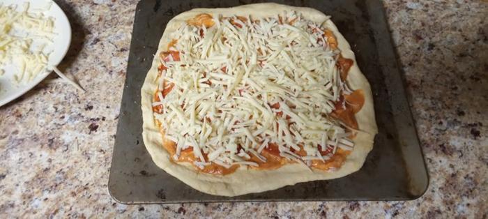 Pizza ready to go into oven