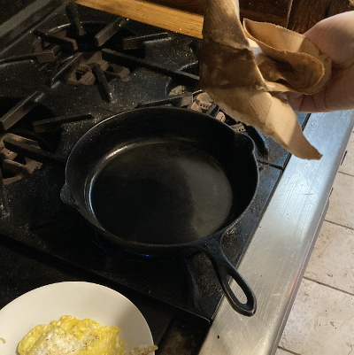 with some brown paper bag that goes into woodstove