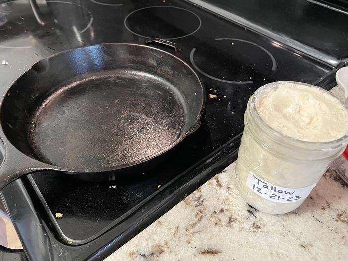 clean pan reseasoned with homemade tallow