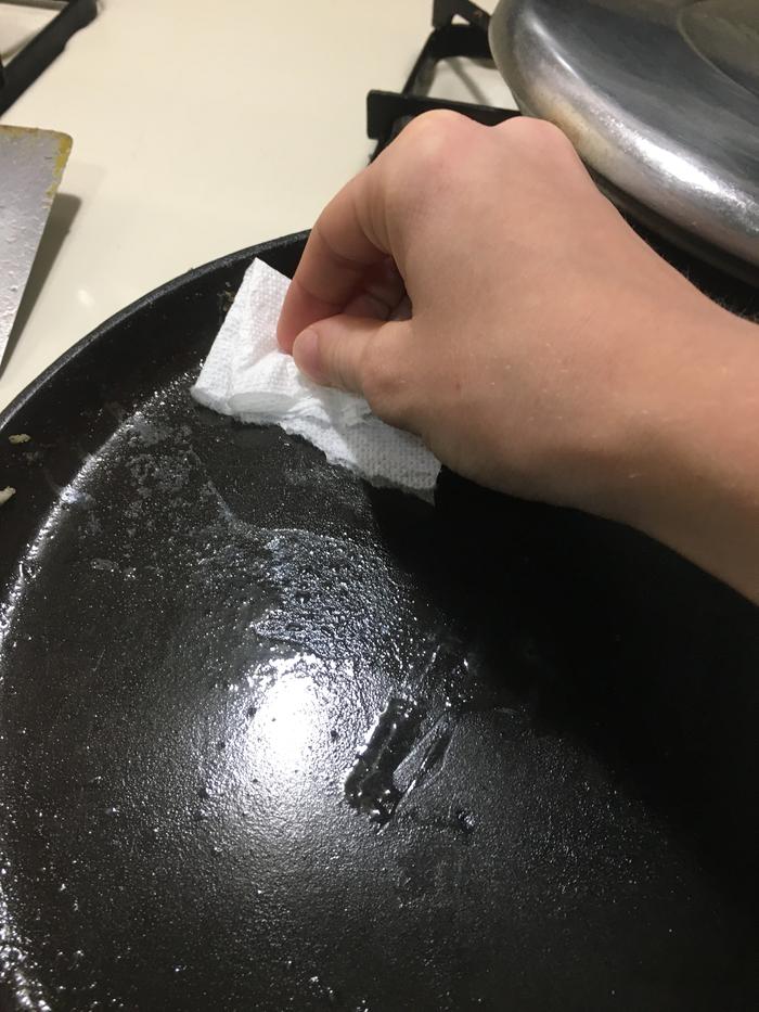 Wiping out the pan 