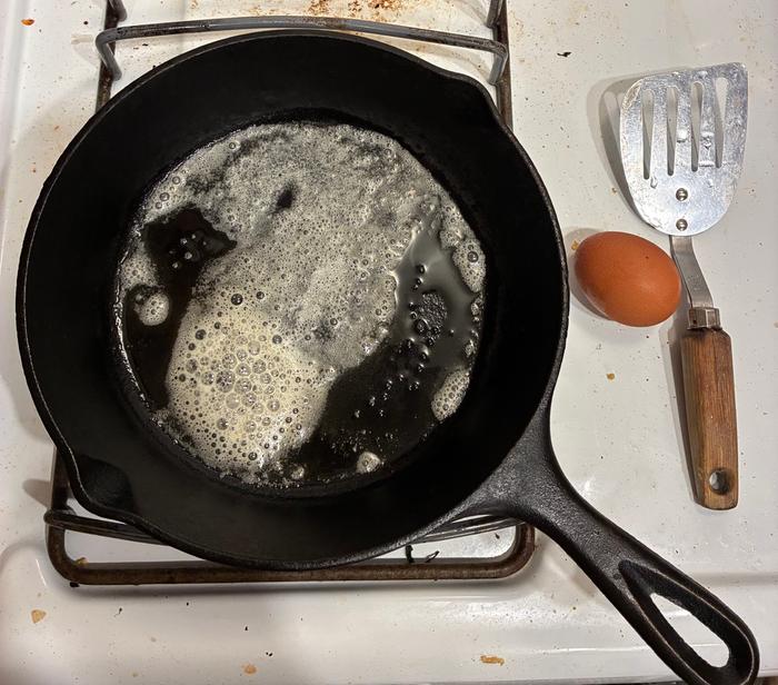 Pan hot; butter foamy.