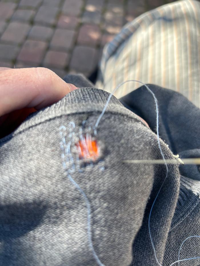 Darning in progress 