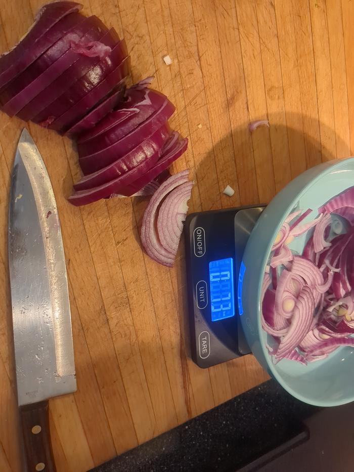 Chopping up the onions.