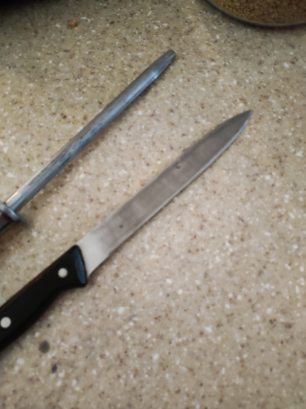 First I used a sharpening steel, just to even things out a bit.