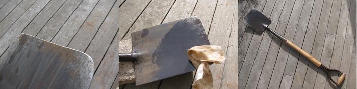 Sharp shovel being oiled